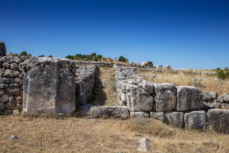 General view of Hattusa, the capital of the Hittite Empire in the late Bronze Age. Its ruins lie near modern Bogazkale. Corum, Turkey.の写真素材