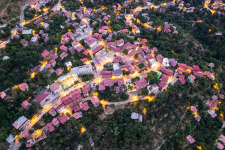 Aerial landscape view of Kemaliye or Egin town, Euphrates River and Apcaga village in Erzincan Turkey Turkeyの写真素材