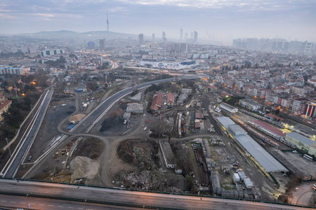 Kadikoy area in Istanbul, Turkey, a cityscape of Istanbul Kadikoy port area with ferry on Bosphorus, the strait of Istanbul.の写真素材