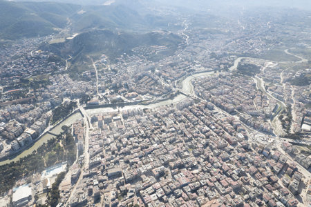 Turkey earthquake aerial view. Aerial view of collapsed buildings in Hatayの写真素材