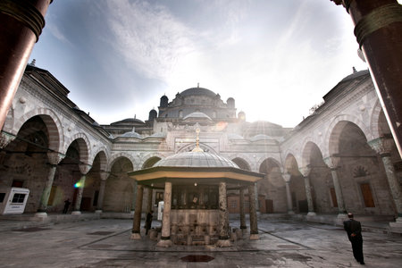 The Blue Mosque or Sultan Ahmet Mosque of Istanbul, colorful sunset view, Turkeyの写真素材