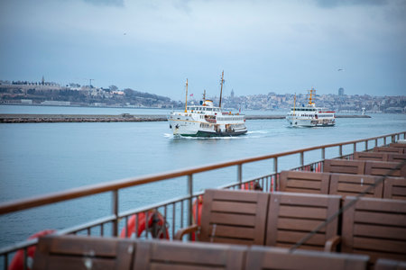 Kadikoy area in Istanbul, Turkey, a cityscape of Istanbul Kadikoy port area with ferry on Bosphorus, the strait of Istanbul.の写真素材