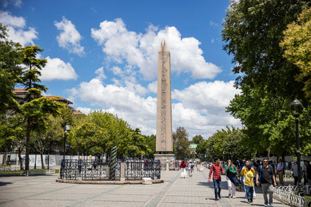 Obelisk of Theodosius and Blue Mosque from Istanbul, Turkey. high quality photoの写真素材