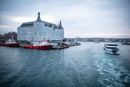 Kadikoy area in Istanbul, Turkey, a cityscape of Istanbul Kadikoy port area with ferry on Bosphorus, the strait of Istanbul.の写真素材