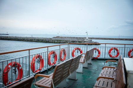 Kadikoy area in Istanbul, Turkey, a cityscape of Istanbul Kadikoy port area with ferry on Bosphorus.の写真素材