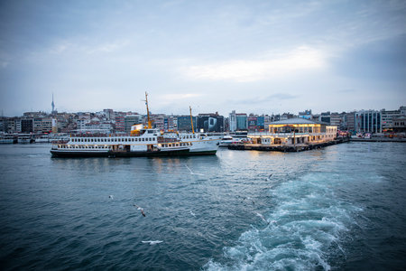 Kadikoy area in Istanbul, Turkey, a cityscape of Istanbul Kadikoy port area with ferry on Bosphorus, the strait of Istanbul.の写真素材