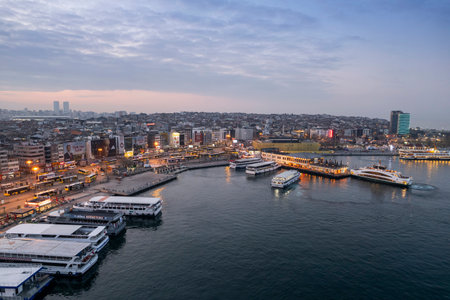 Kadikoy area in Istanbul, Turkey, a cityscape of Istanbul Kadikoy port area with ferry on Bosphorus, the strait of Istanbul.の写真素材