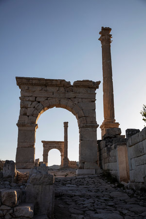 Sagalassos Ancient City. View of the surviving ruins of the Roman building in the ancient city of Sagalassos in Turkey's Burdur province.の写真素材