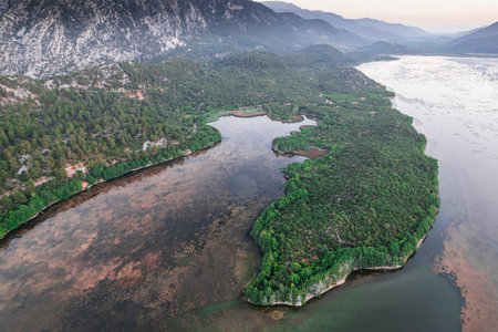 Kovada Lake in Autumn aerial photo shoot with droneの写真素材