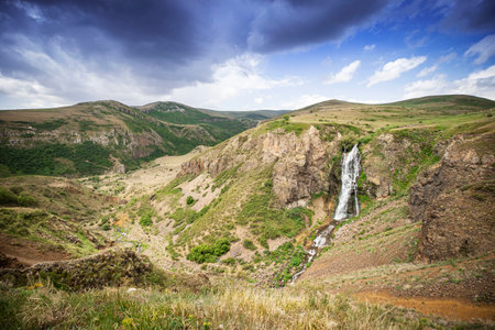 Susuz waterfall near the Kars city. Eastern Anatolia Region. Vertical photo. Susuz, TÃ¼rkiyeの写真素材