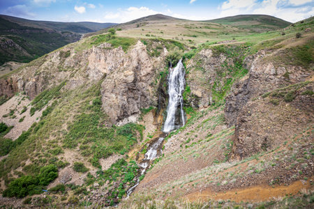 Susuz waterfall near the Kars city. Turkey's touristic waterfalls. Eastern Anatolia Region. Vertical photo. Susuz, TÃ¼rkiyeの写真素材