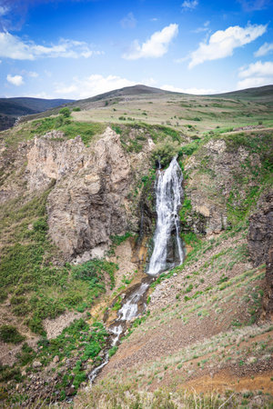 Susuz waterfall near the Kars city. Turkey's touristic waterfalls. Eastern Anatolia Region. Vertical photo. Susuz, Türkiyeの写真素材