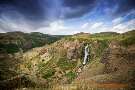 Susuz waterfall near the Kars city. Turkey's touristic waterfalls. Eastern Anatolia Region. Vertical photo. Susuz, TÃ¼rkiyeの写真素材
