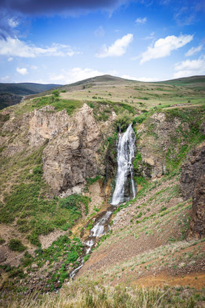 Susuz waterfall near the Kars city. Eastern Anatolia Region. Vertical photo. Susuz, TÃ¼rkiyeの写真素材
