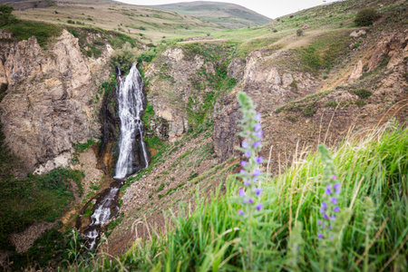 Susuz waterfall near the Kars city. Turkey's touristic waterfalls. Eastern Anatolia Region. Vertical photo. Susuz, TÃ¼rkiyeの写真素材