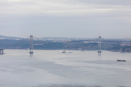 The Osmangazi Bridge (Turkish: Osman Gazi KÃ¶prÃ¼) is a suspension bridge of Turkey.の写真素材
