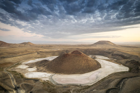 Aerial view of Meke Crater Lake in Konya, Turkey. The lake no longer exists because of global warming.の写真素材