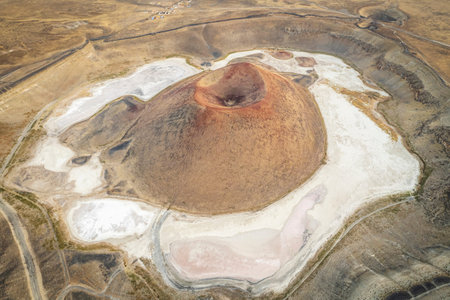 Aerial view of Meke Crater Lake in Konya, Turkey. The lake no longer exists because of global warming.の写真素材