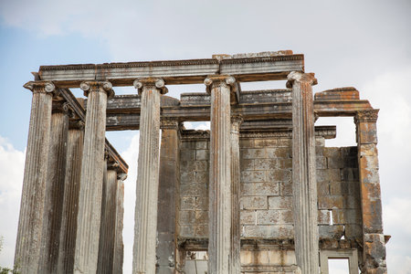 Aizonai ancient city ruins with Zeus temple. Aizanoi ancient city in Cavdarhisar, Kutahya, Turkey.の写真素材