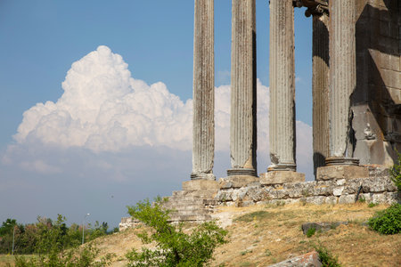 Aizonai ancient city ruins with Zeus temple. Aizanoi ancient city in Cavdarhisar, Kutahya, Turkey.の写真素材