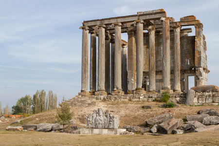 Aizonai ancient city ruins with Zeus temple. Aizanoi ancient city in Cavdarhisar, Kutahya, Turkey.の写真素材