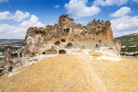 A view from Asar Castle in the Phrygian Valley in Doger, Afyonkarahisar, Turkey.の写真素材