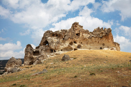 A view from Asar Castle in the Phrygian Valley in Doger, Afyonkarahisar, Turkey.の写真素材