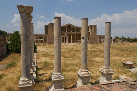 Ancient City Sardes (Sardis) Ancient City with gymnasium and synagogue ruins and columns in Manisa.の写真素材