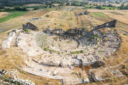 Aizonai ancient city ruins with Zeus temple. Aizanoi ancient city in Cavdarhisar, Kutahya, Turkey.の写真素材