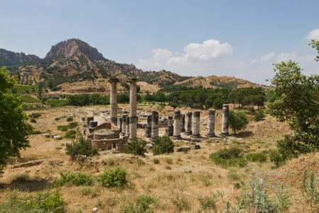 Ancient City Sardes (Sardis) Ancient City with gymnasium and synagogue ruins and columns in Manisa.の写真素材