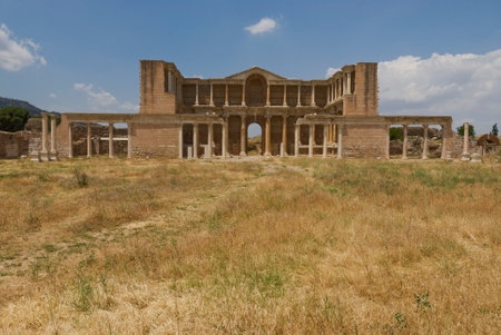 Ancient City Sardes (Sardis) Ancient City with gymnasium and synagogue ruins and columns in Manisa.の写真素材