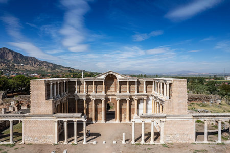 Ancient City Sardes (Sardis) Ancient City with gymnasium and synagogue ruins and columns in Manisa.