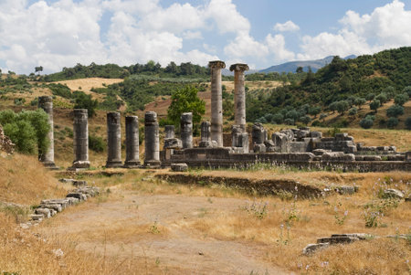 Ancient City Sardes (Sardis) Ancient City with gymnasium and synagogue ruins and columns in Manisa.の写真素材