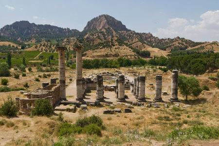 Ancient City Sardes (Sardis) Ancient City with gymnasium and synagogue ruins and columns in Manisa.の写真素材