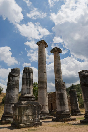 Ancient City Sardes (Sardis) Ancient City with gymnasium and synagogue ruins and columns in Manisa.の写真素材