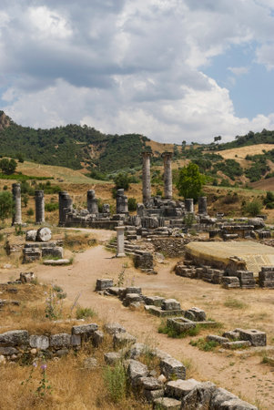 Ancient City Sardes (Sardis) Ancient City with gymnasium and synagogue ruins and columns in Manisa.の写真素材