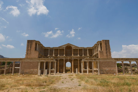 Ancient City Sardes (Sardis) Ancient City with gymnasium and synagogue ruins and columns in Manisa.の写真素材