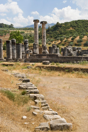 Ancient City Sardes (Sardis) Ancient City with gymnasium and synagogue ruins and columns in Manisa.の写真素材