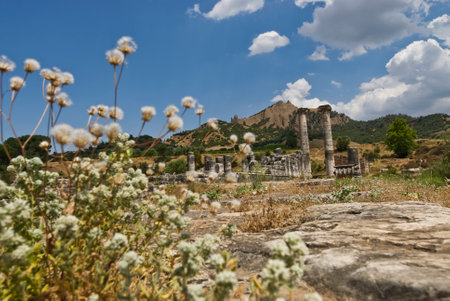 Ancient City Sardes (Sardis) Ancient City with gymnasium and synagogue ruins and columns in Manisa.の写真素材