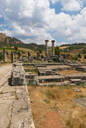 Ancient City Sardes (Sardis) Ancient City with gymnasium and synagogue ruins and columns in Manisa.の写真素材
