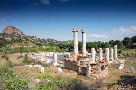 The Temple of Artemis. Sardes (Sardis) Ancient city. Manisa, Turkey. UNESCO World Heritage Tentative List. The most visited ancient buildings in Turkey.の写真素材