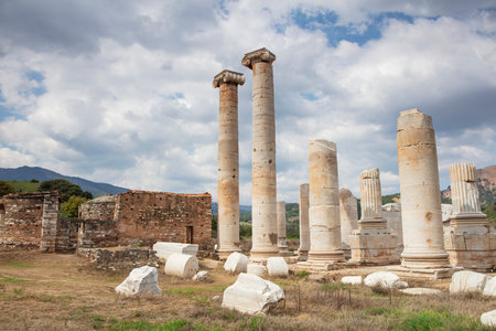 The Temple of Artemis. Sardes (Sardis) Ancient city. Manisa, Turkey. UNESCO World Heritage Tentative List. The most visited ancient buildings in Turkey.の写真素材