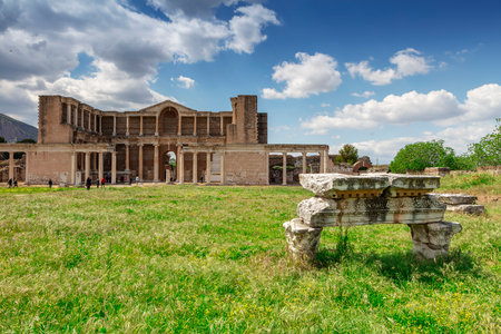The ancient city of Sardis or Sardis at sunset. The city of Sard, the capital of the Lydians. Turkey's most famous ancient cities. Salihli district, Manisa, Turkeyの写真素材