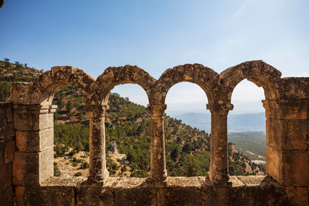 Alahan Monastery is a complex of fifth century buildings located in the mountains of Isauria in southern Asia Minor.Mut district of Mersin province,Turkey.の写真素材