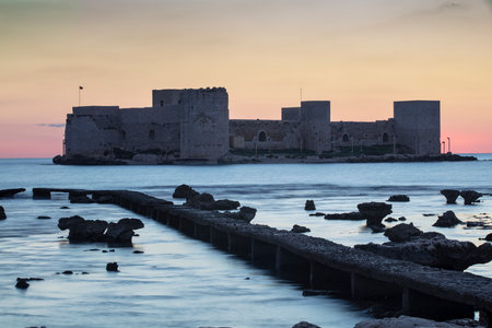 The maiden's castle at twilight blue hour - Mersin, Turkeyの写真素材