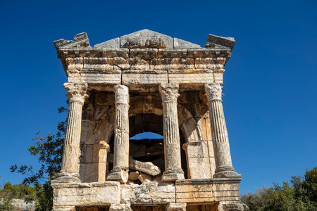 The ruined Roman tombs of Imbriogion, Dermicili, Southern Turkeyの写真素材