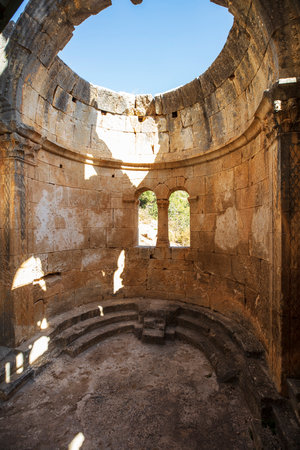 Alahan Monastery is a complex of fifth century buildings located in the mountains of Isauria in southern Asia Minor.Mut district of Mersin province,Turkey.の写真素材