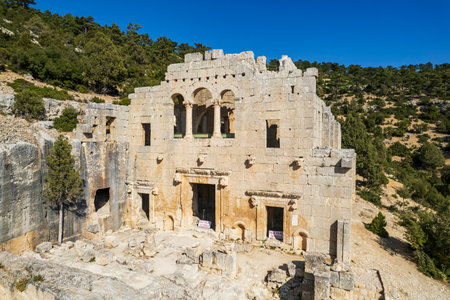 Alahan Monastery is a complex of fifth century buildings located in the mountains of Isauria in southern Asia Minor.Mut district of Mersin province,Turkey.の写真素材
