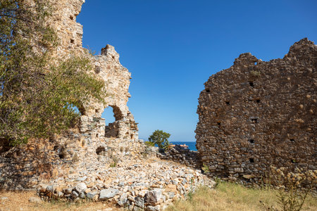 Ruins of Anamurium Ancient City in Anamur Town, Turkeyの写真素材