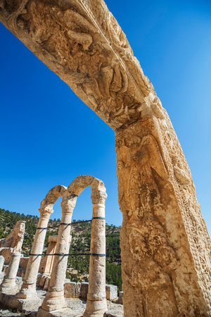 Alahan Monastery is a complex of fifth century buildings located in the mountains of Isauria in southern Asia Minor.Mut district of Mersin province,Turkey.の写真素材